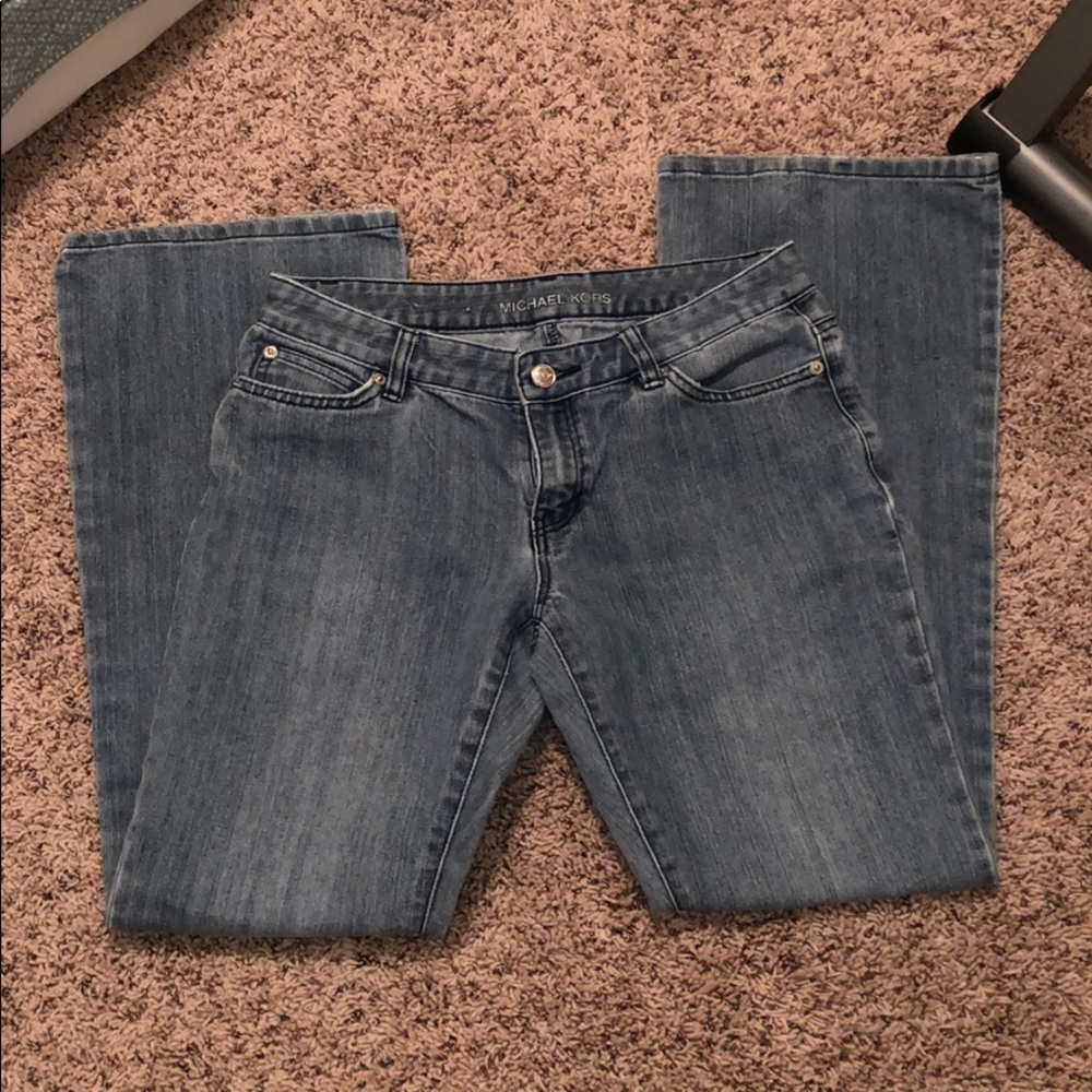 michael kors low rise boot cut denim jeans